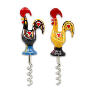 Traditional Hand-Painted Portuguese Good Luck Rooster Corkscrew Wine Bottle Opener