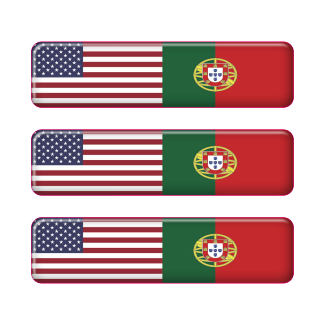 USA & Portugal Rectangular Flag Domed Stickers, Set of 3