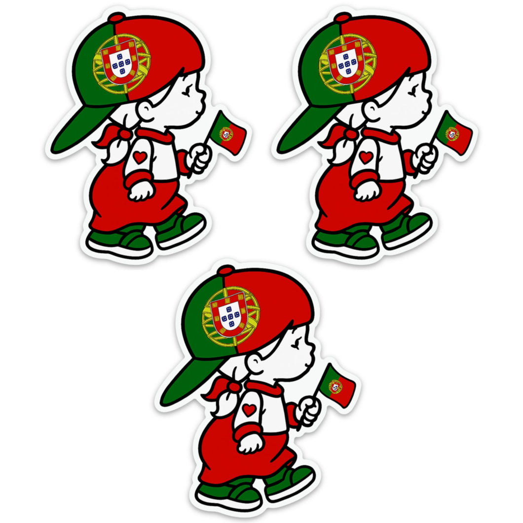 Portuguese Girl with Flag & Hat Stickers, Set of 3