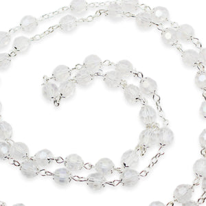 Our Lady of Fatima Rosary – 8mm Clear Faceted Crystal Beads with Silver Tone Crucifix