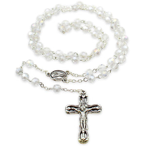 Our Lady of Fatima Rosary - 6mm Iridescent Faceted Crystal Beads with Silver Tone Crucifix