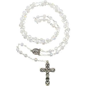 Our Lady of Fatima Rosary - 6mm Iridescent Faceted Crystal Beads with Silver Tone Crucifix