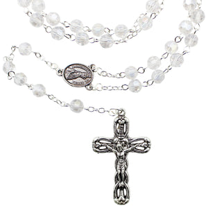 Our Lady of Fatima Rosary - 6mm Iridescent Faceted Crystal Beads with Silver Tone Crucifix