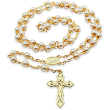 Load image into Gallery viewer, Our Lady of Fatima Rosary – 6mm Pearl Beads with Gold Tone Crucifix and Fatima Medallion
