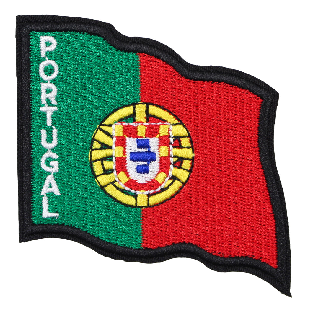 Portugal Flag Sew-On Patch, Embroidered Waving Flag Design