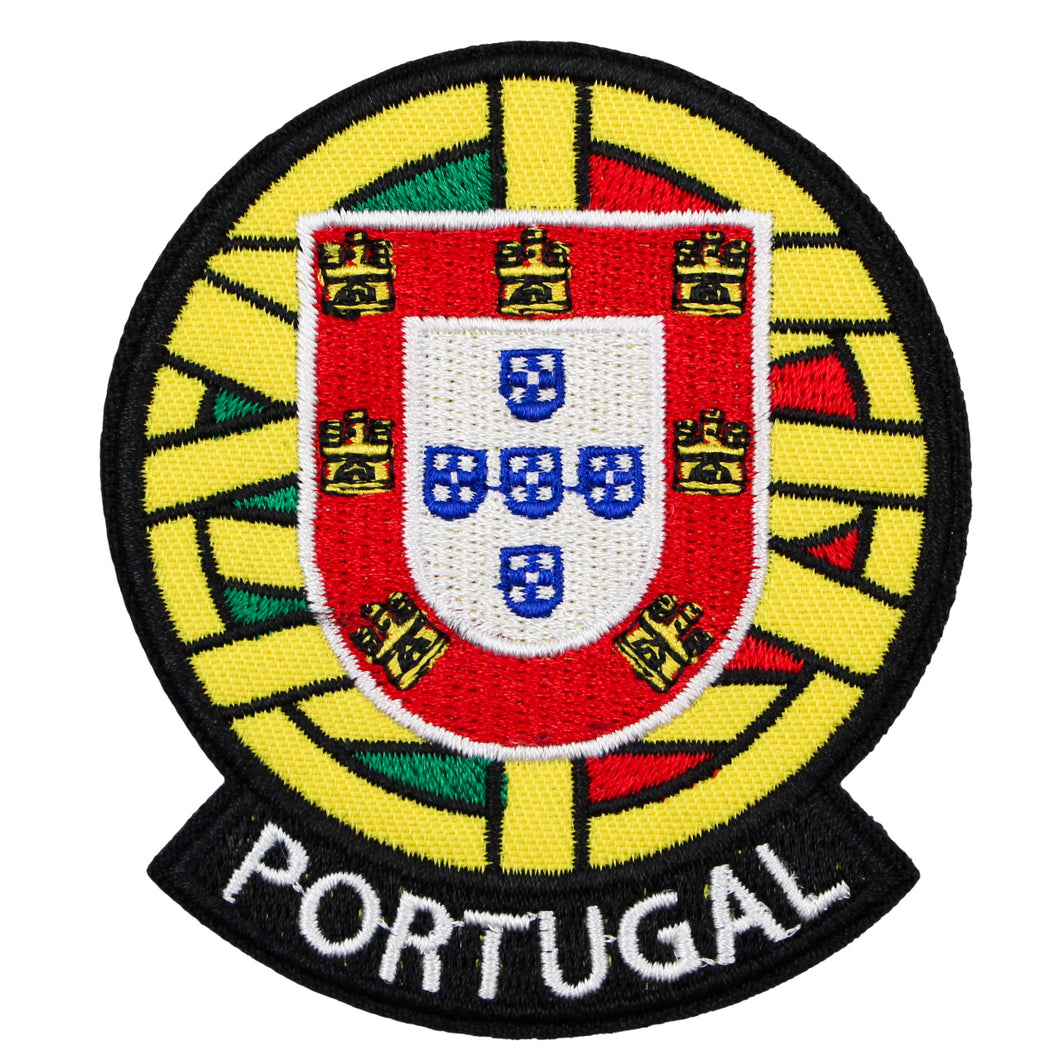 Portugal Crest Sew-On Patch, Embroidered Portuguese Shield Emblem with Black Border