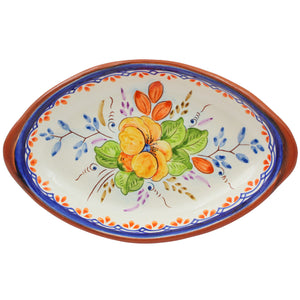 Hand-Painted Portuguese Terracotta Platter – Vibrant Floral Design