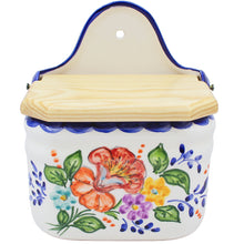 Load image into Gallery viewer, Hand-Painted Portuguese Floral Terracotta Salt Holder with Wooden Lid – Artisan Crafted
