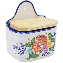 Load image into Gallery viewer, Hand-Painted Portuguese Floral Terracotta Salt Holder with Wooden Lid – Artisan Crafted
