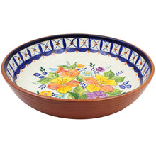 Load image into Gallery viewer, Hand-Painted Portuguese Flower Bouquet Terracotta Serving Bowl - Artisan Crafted
