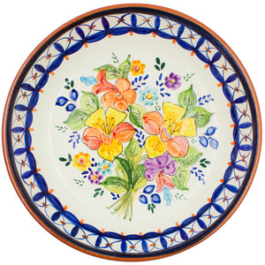 Hand-Painted Portuguese Flower Bouquet Terracotta Serving Bowl - Artisan Crafted