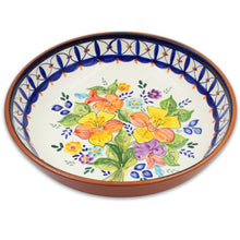 Load image into Gallery viewer, Hand-Painted Portuguese Flower Bouquet Terracotta Serving Bowl - Artisan Crafted

