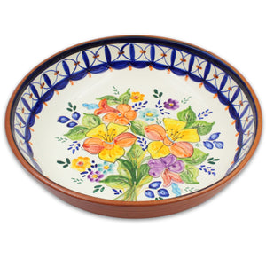 Hand-Painted Portuguese Flower Bouquet Terracotta Serving Bowl - Artisan Crafted