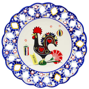 Portuguese Decorative Ceramic Plate with Barcelos Rooster – Traditional Floral Border Design, 11" Diameter