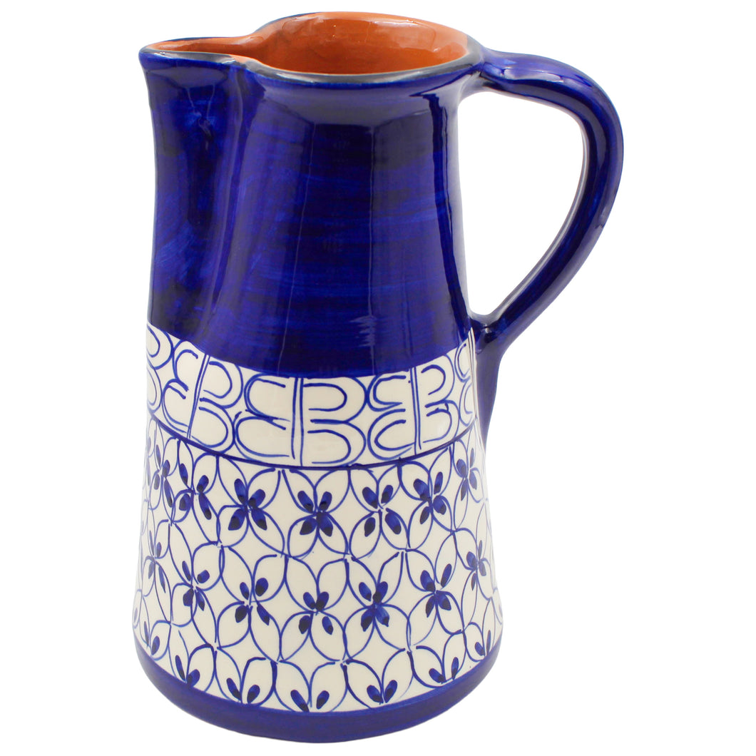 Xarazarte Geometric Blue Pitcher, Hand-Painted Terracotta