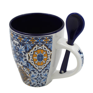 Traditional Portuguese Tile Azulejo Ceramic Mug with Spoon