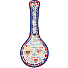 Load image into Gallery viewer, Portuguese Ceramic Spoon Rest – Colorful Friendship Saying and Heart Design
