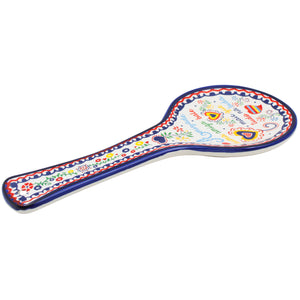 Portuguese Ceramic Spoon Rest – Colorful Friendship Saying and Heart Design