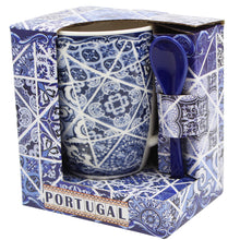 Load image into Gallery viewer, Portuguese Azulejo Blue Tile Patterned Ceramic Mug Set with Stirring Spoon and Gift Box
