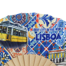 Load image into Gallery viewer, Traditional Lisbon Portugal Themed Tile Azulejo Folding Hand Fan
