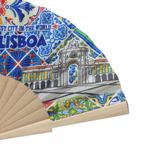 Load image into Gallery viewer, Traditional Lisbon Portugal Themed Tile Azulejo Folding Hand Fan
