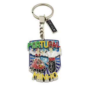 Traditional Portuguese Minho Rancho Dancers Metal Keychain