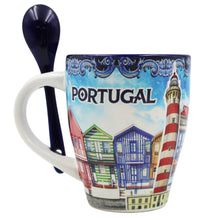 Load image into Gallery viewer, Traditional Portugal Aveiro Blue Ceramic Coffee Mug with Spoon and Gift Box
