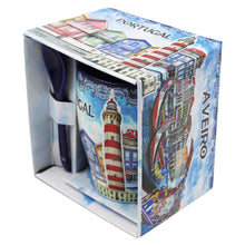 Load image into Gallery viewer, Traditional Portugal Aveiro Blue Ceramic Coffee Mug with Spoon and Gift Box
