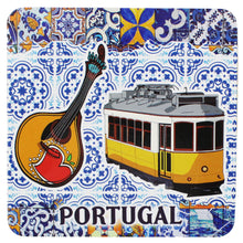 Load image into Gallery viewer, Portuguese Themed Coaster Set - 6 Piece Collection with Fado Guitar, Tram, Tile Azulejo, Rooster &amp; Sardine Design
