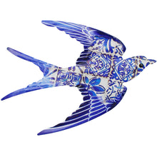 Load image into Gallery viewer, Portuguese Metal Swallow Wall Décor – Blue Azulejo Tile Design
