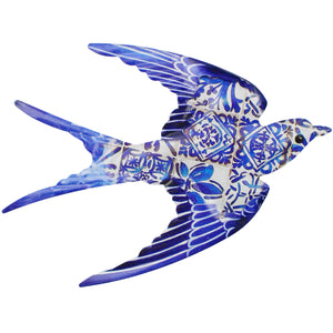 Portuguese Metal Swallow Wall Décor – Blue Azulejo Tile Design