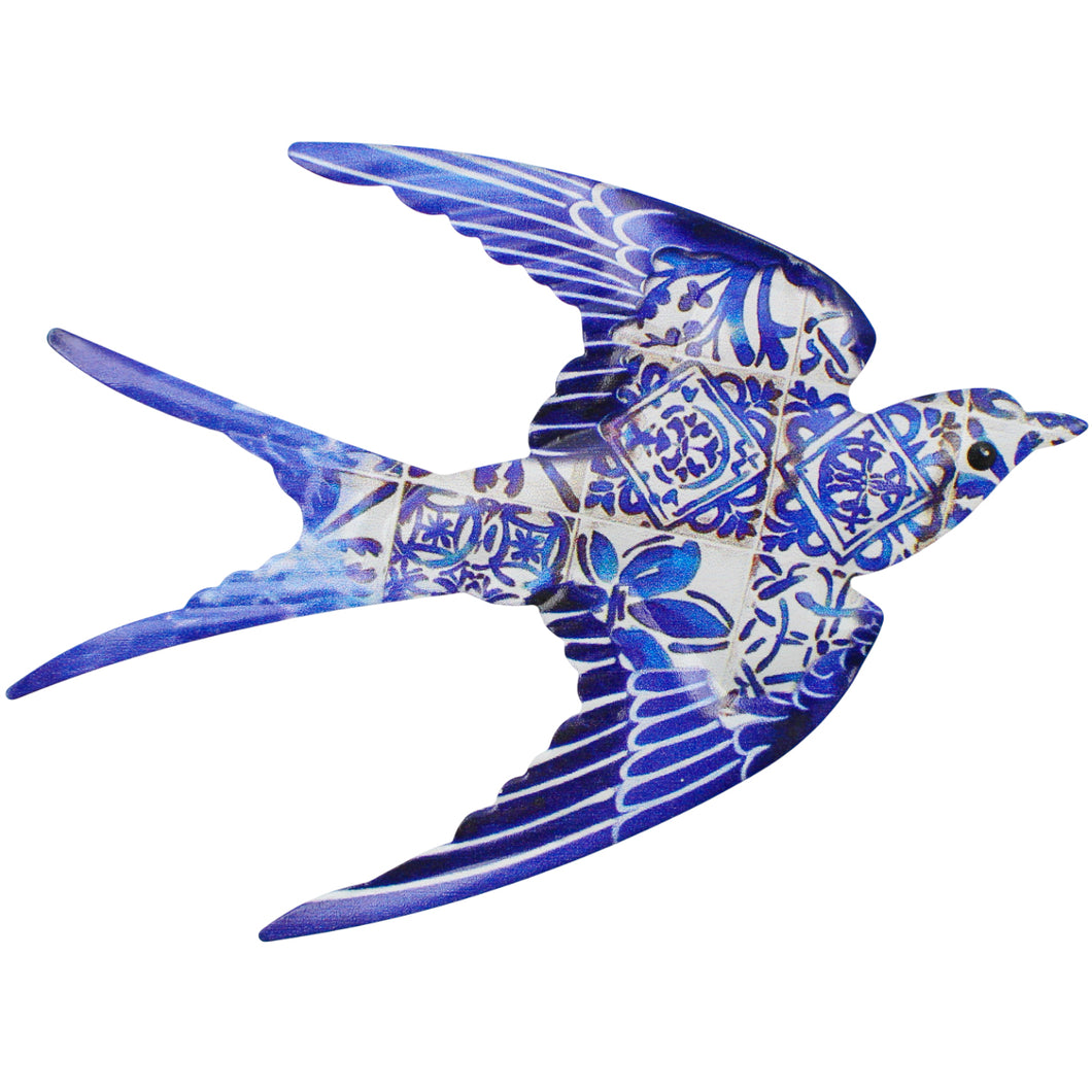 Portuguese Metal Swallow Wall Décor – Blue Azulejo Tile Design