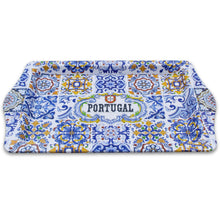 Load image into Gallery viewer, Small Portugal Metal Serving Tray – Colorful Azulejo Tile Design with Side Handles
