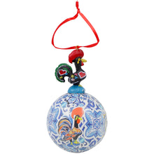 Load image into Gallery viewer, Portuguese Barcelos Rooster Hanging Ornament with Blue Tile Pattern and Red Ribbon
