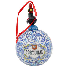 Load image into Gallery viewer, Portuguese Barcelos Rooster Hanging Ornament with Blue Tile Pattern and Red Ribbon
