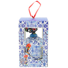 Load image into Gallery viewer, Portuguese Barcelos Rooster Hanging Ornament with Blue Tile Pattern and Red Ribbon
