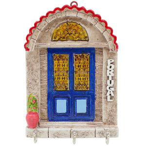 Portuguese Door Key Holder – Decorative Wall Hook with Blue Door Design