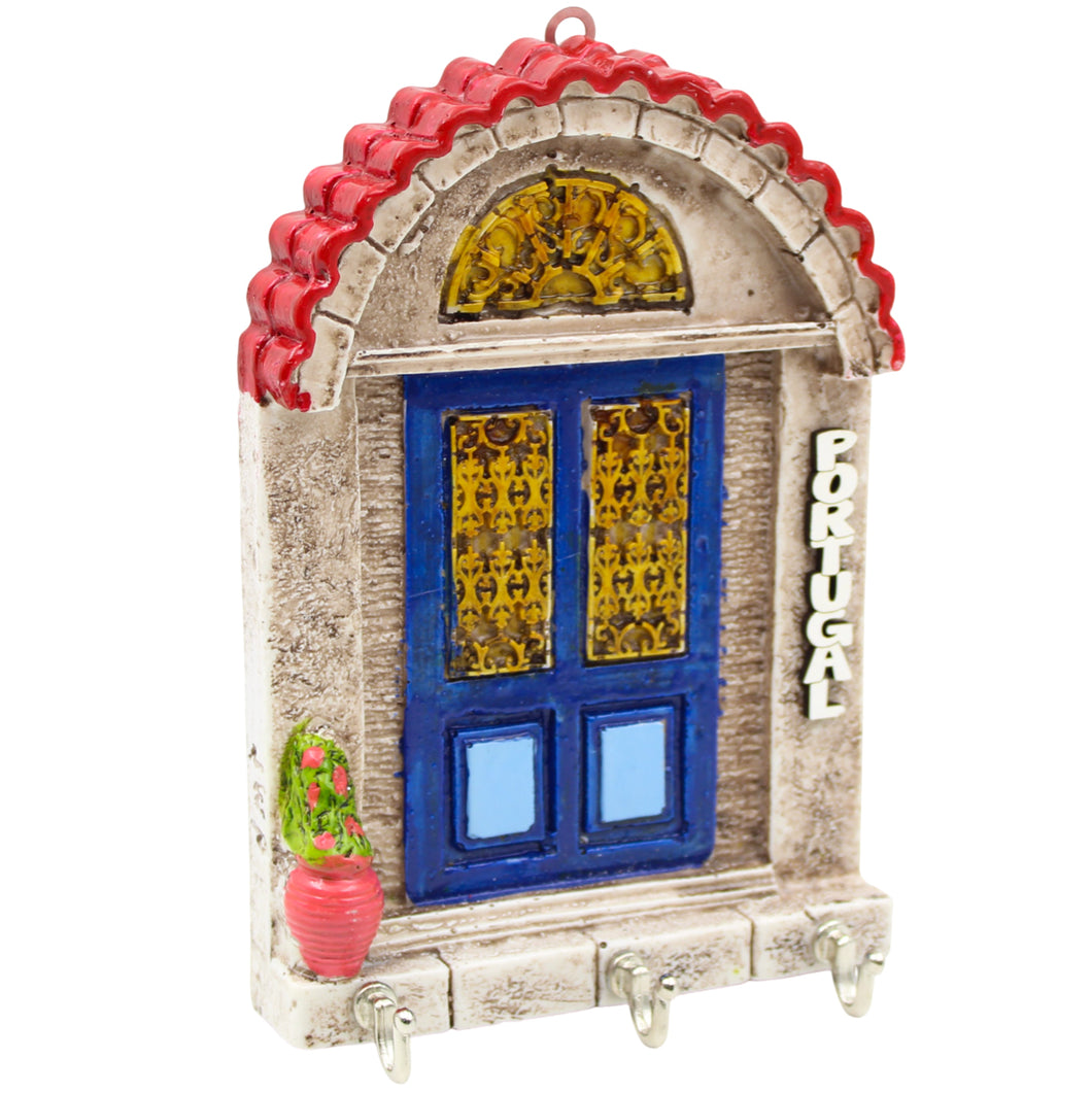 Portuguese Door Key Holder – Decorative Wall Hook with Blue Door Design