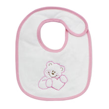 Load image into Gallery viewer, Portuguese Pink Baby Velcro Closure Bib and Booties with Bow Set
