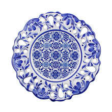 Load image into Gallery viewer, Small Hand-Painted Ceramic Decorative Plate with Blue Azulejo Tile Design
