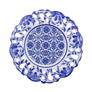 Small Hand-Painted Ceramic Decorative Plate with Blue Azulejo Tile Design