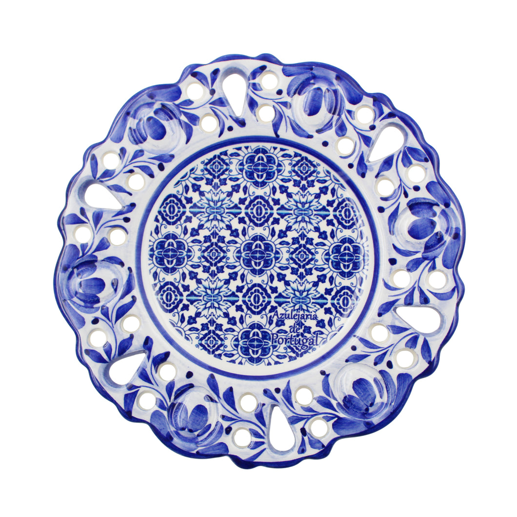 Small Hand-Painted Ceramic Decorative Plate with Blue Azulejo Tile Design