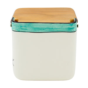 Portuguese Ceramic Salt Holder with Sardine Design and Wooden Lid