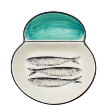 Load image into Gallery viewer, Portuguese Ceramic Olive Dish with Sardine Design and Green Accents
