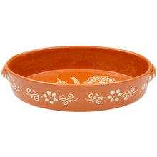 Load image into Gallery viewer, Portuguese Terracotta Oval Roaster – Hand-Painted Clay Baking Dish with Floral Design
