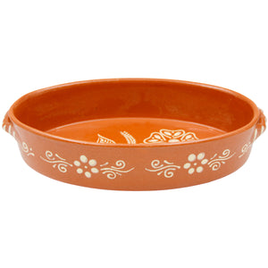 Portuguese Terracotta Oval Roaster – Hand-Painted Clay Baking Dish with Floral Design
