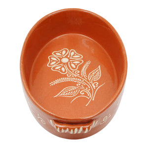 Portuguese Terracotta Oval Roaster – Hand-Painted Clay Baking Dish with Floral Design
