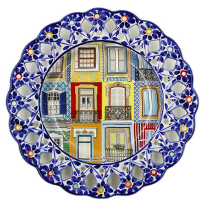 Hand-Painted Traditional Floral Portuguese Windows 11" Decorative Plate