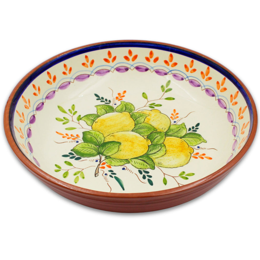 Hand-Painted Portuguese Lemon Terracotta Serving Bowl - Artisan Crafted