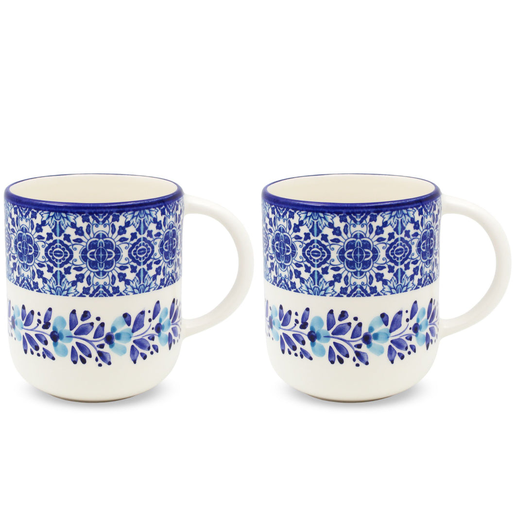 Portuguese Ceramic Mug Set of 2 – Blue and White Azulejo Tile Design